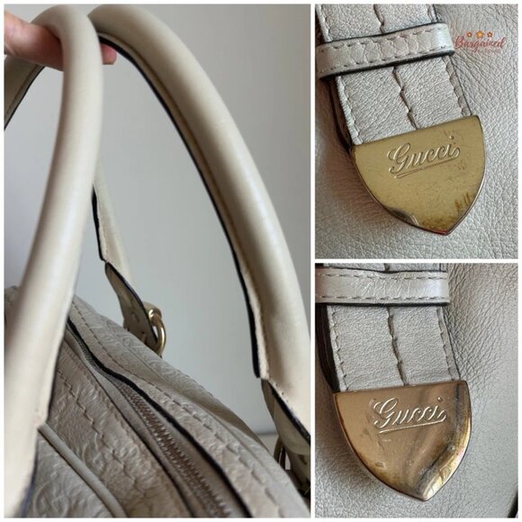 Authentic GUCCI Cream Leather Guccissima Signoria Medium Dome Satchel Bag - Picture 6 of 15
